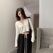 2019夏修身 外搭针织外套上 长袖 设计感开衫 朵多薄款 毛衣女气质短款