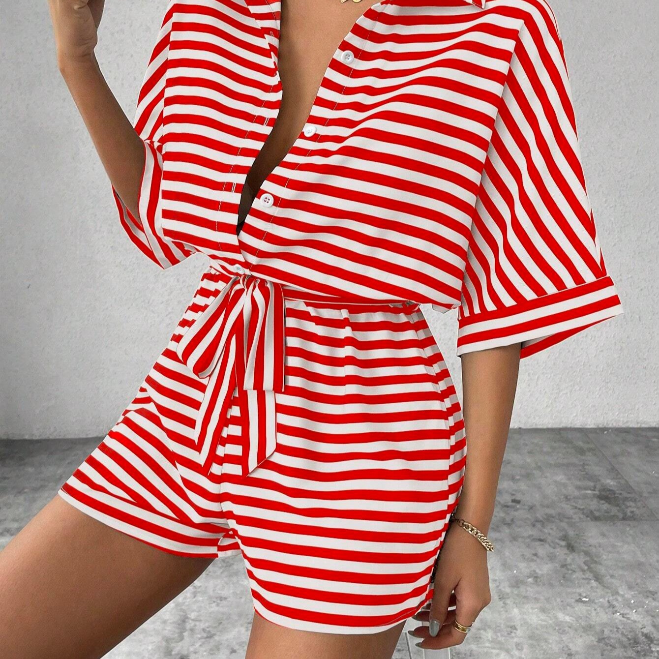 欧美外贸时尚舒适新品潮流女装大量现货新款夏装条纹连体裤