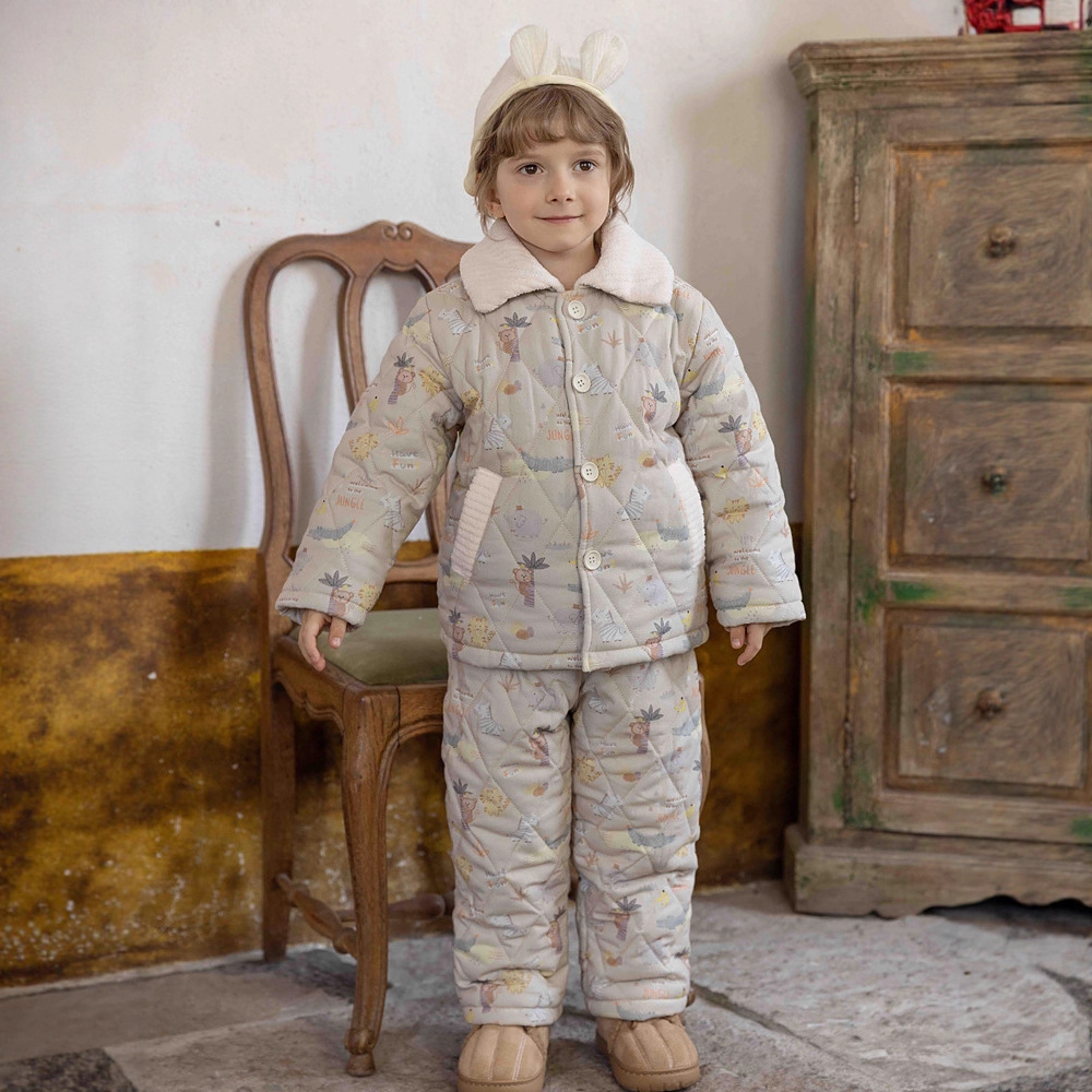 冬季儿童新品三层加厚夹棉睡衣儿童棉家居服可外穿保暖套装