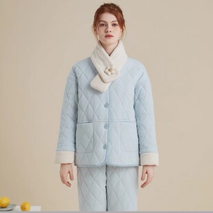 冬天三层夹棉睡衣女特厚保暖纯棉加绒加厚款可外穿御寒居家服