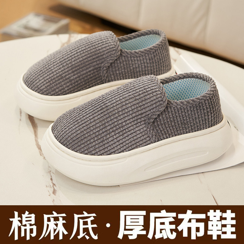 春秋款老北京布鞋男女款居家外穿防滑透气一脚蹬懒人鞋厚底休闲鞋