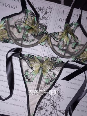 巨好看的蝴蝶结绑带纯欲天花板性感内衣套装网纱刺绣大胸显小文胸