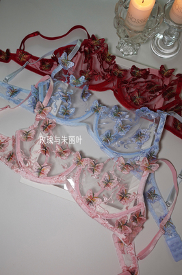 锦鲤*玫瑰与朱丽叶 好运蝴蝶性感网纱超薄文胸套装甜美少女感内衣