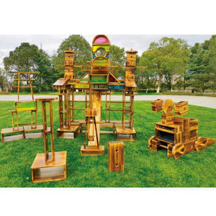 108粒空心炭烧积木80片128片130片户外中型大型碳化原木空心积木