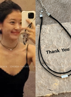 孙千同款项圈lucky双层黑色皮绳颈带女choker项链锁骨链小众设计