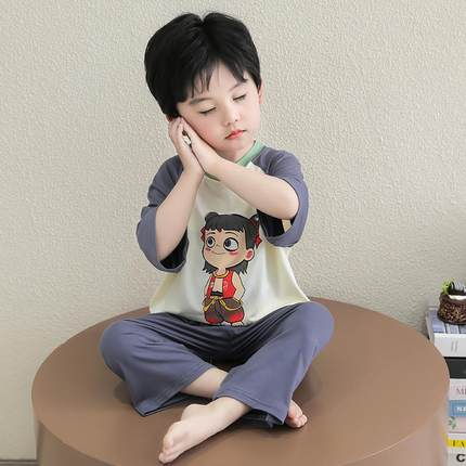 男童睡衣夏季纯棉薄款哪吒2025新款儿童家居服套装莫代尔宝宝男孩