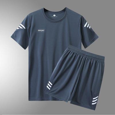 中年人短袖t恤男装速干运动服夏季中老年宽松跑步套装爸爸装夏装