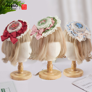 手作四时花粉绿小礼帽 华丽多层蕾丝精致lolita小物洛丽塔帽子