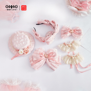原创里雾诗之春手作小物粉色芭蕾风边夹KC蝴蝶结发饰女