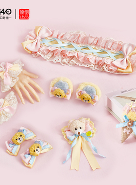 原创Lolita甜蜜庆典可爱呲甜熊耳发箍发带头饰粉蓝蝴蝶结KC发夹