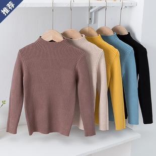 男女童毛衣秋冬儿童高领加厚加绒针织打底衫修身弹力白色女孩上衣