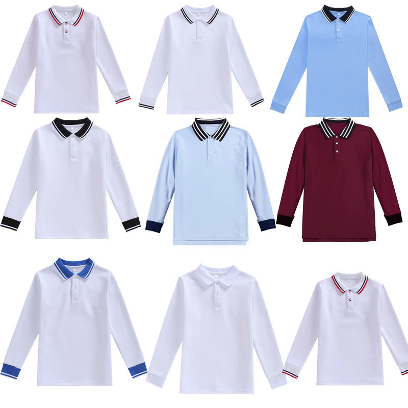 小学生校服春秋季长袖冬季加绒polo衫幼儿园园服T恤浅蓝灰色班服