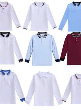 小学生校服春秋季长袖冬季加绒polo衫幼儿园园服T恤浅蓝灰色班服