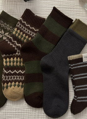 复古感费尔岛风森系羊毛袜~也太适合秋冬天了~厚款保暖中筒袜女~