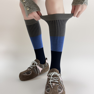 美拉德色系堆堆袜女 秋冬新品 复古拼色运动小腿袜女春秋季 中厚款