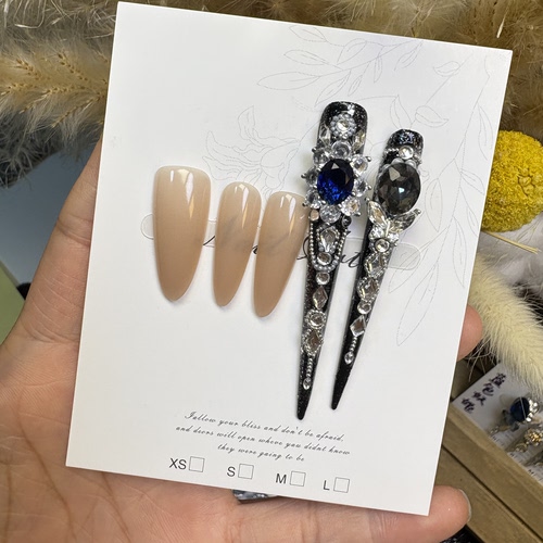 垂尾 高级黑重工手工穿戴甲宝石蓝锆石加长款嬛嬛护甲贵妃宫廷甲