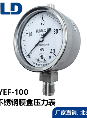 北京布莱迪不锈钢膜盒压力表YEF100防腐微压KPA表YEF70耐震千帕表