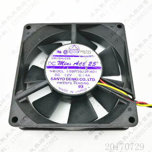 12V 0.14A 机箱 三洋 散热风扇 电源 109P0912F401 9CM 原装 9025