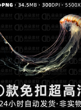 水母png免扣psd超高清素材透明背景实景发光黄色蜇海生物商用设计