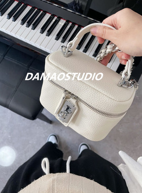 Damaostudio牛皮小香风化妆盒子mini迷你链条手提单肩斜挎女包