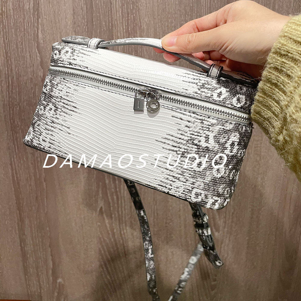 Damaostudio银色真皮LP19手提包gigi同款牛皮饭盒包单肩斜挎包包