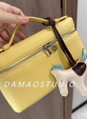 Damaostudio黄色真皮LP19手提包gigi同款牛皮饭盒包单肩斜挎包包