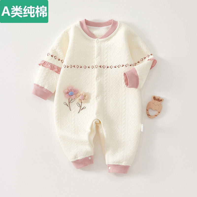 全棉A类婴儿衣服秋冬纯棉保暖公主风612月女宝宝夹棉连体衣哈衣爬