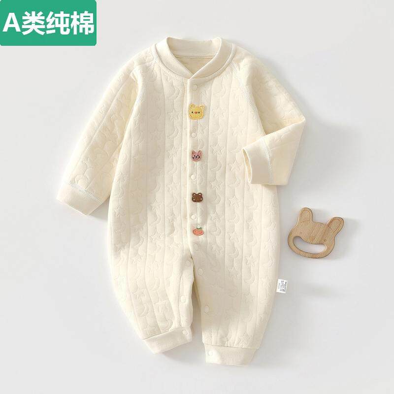 全棉A类婴儿衣服秋冬季纯棉加厚保暖内衣06月宝宝夹棉连体衣冬装a