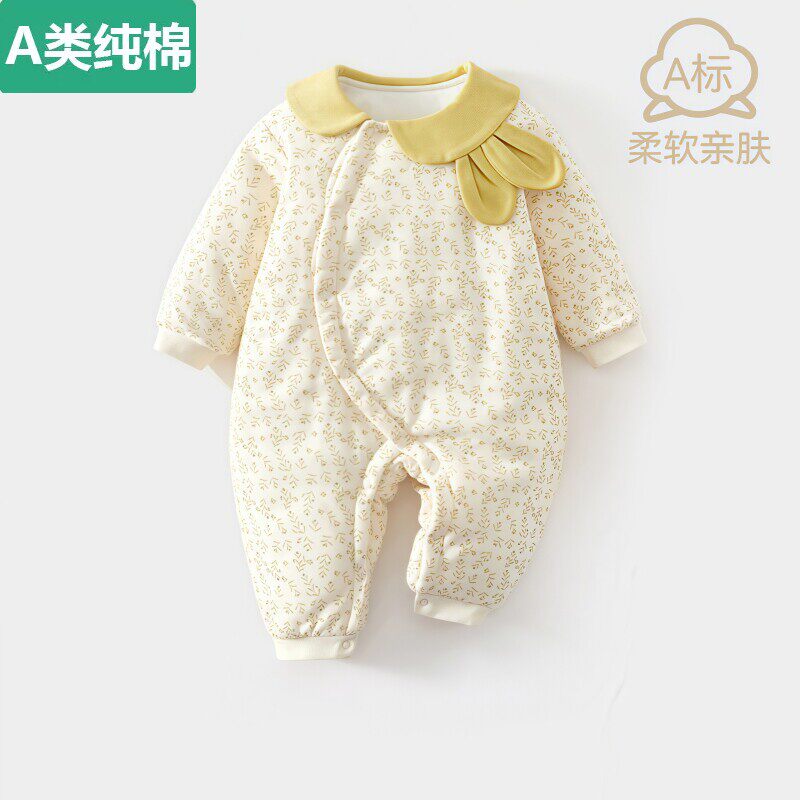 全纯棉婴儿夹棉连体衣秋冬衣服加厚保暖宝宝哈衣婴幼儿薄棉棉服a
