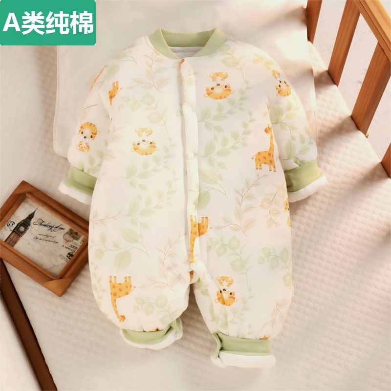 全纯棉秋冬新生儿夹棉外穿爬服加厚婴幼儿连体衣棉服男女宝宝