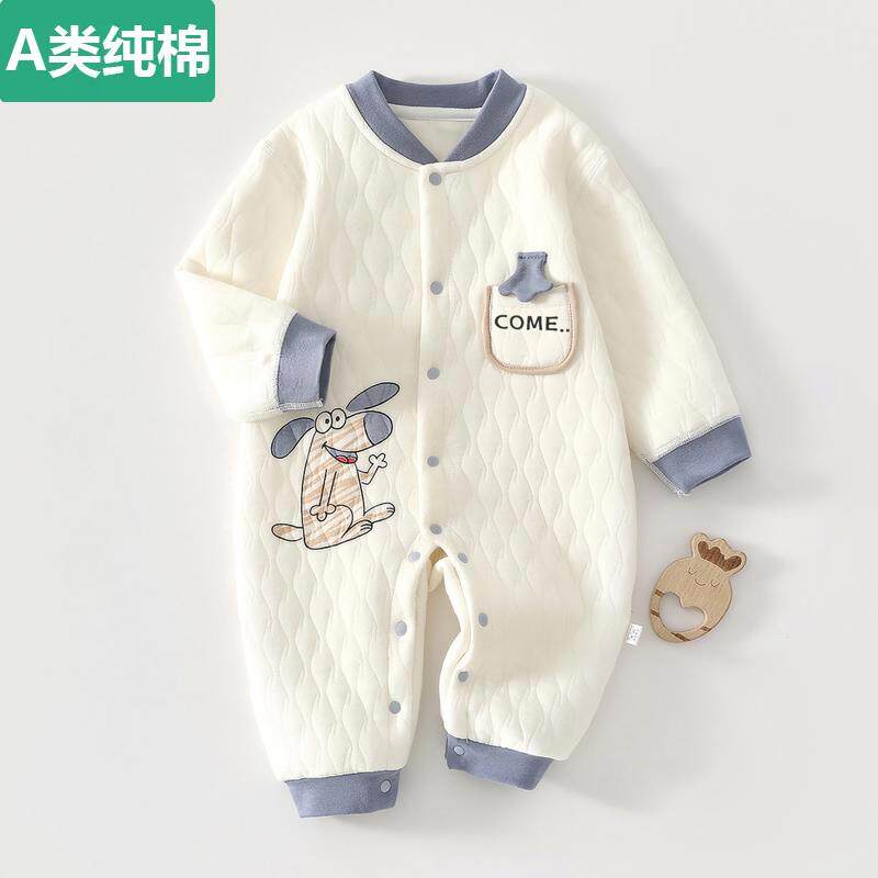 全纯棉秋季小月龄宝宝衣服纯棉a类新生婴幼儿保暖连体衣夹棉春款
