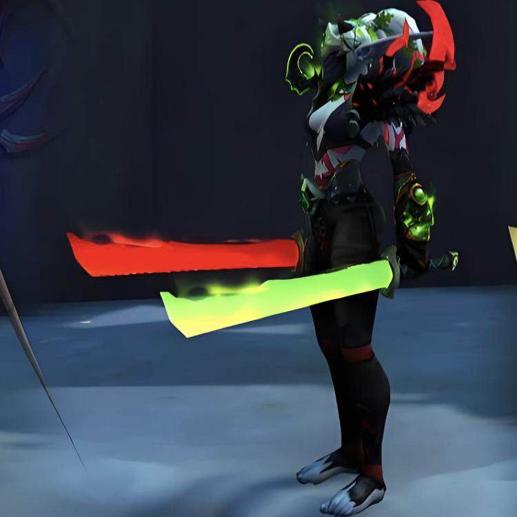 wow魔兽世界正式服武器幻化水刀植物学家砍刀赛拉兹签名光剑红色