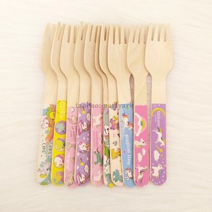 一次性可爱独角兽刀叉勺Unicon Wooden Fork Spoon Knife Cutlery