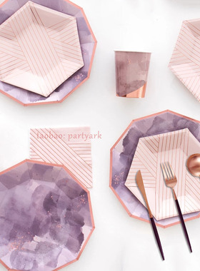 派对餐具野餐盘子水墨蛋糕盘party paper plates下午茶一次性碟子