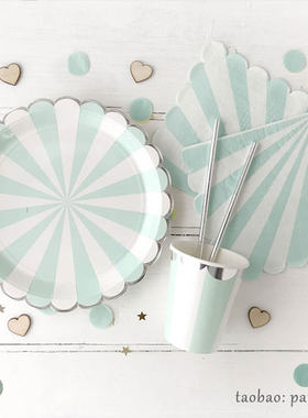 薄荷绿派对一次性纸盘babyshower