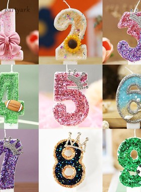 Birthday Number candle粉色皇冠蓝色黑色紫色生日纪念日数字蜡烛