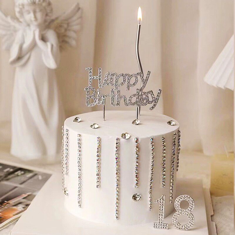 钻石happybirthday数字蛋糕装饰小 仙女气质女神生日快乐蛋糕插件