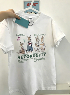 2026夏季新款纯棉兔子印花宽松短袖T恤女韩系百搭上衣