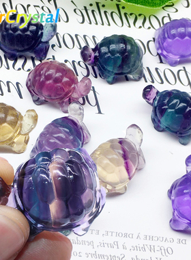 纯天然彩萤石抬头乌龟桌面摆件