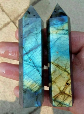 天然水晶大号拉长石柱子摆件