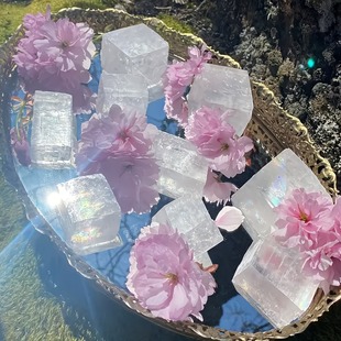 白色爆彩虹方解石块摆件原石工艺品冰洲石雕刻用原矿石矿物标本