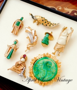 中古 VENDOME 欧洲古董 vintage 莱茵石赛璐璐胸针 NAPIER