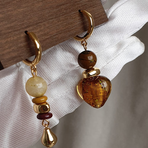 轻奢金色水滴珠饰桃心耳环