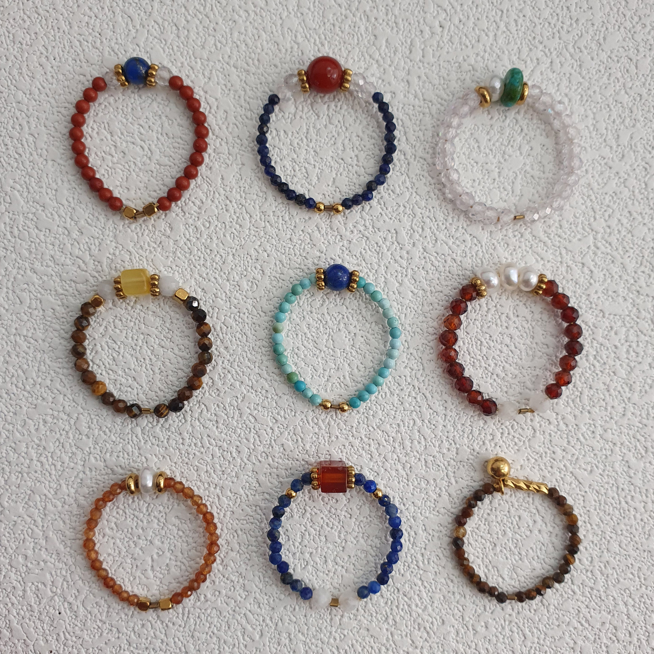 天然石串珠戒指多色组合南红金色精致小众设计感复古高级感指环,饰品/流行首饰/时尚饰品新,戒指/戒面,淘宝优惠券,粉丝福利购,淘宝优惠卷