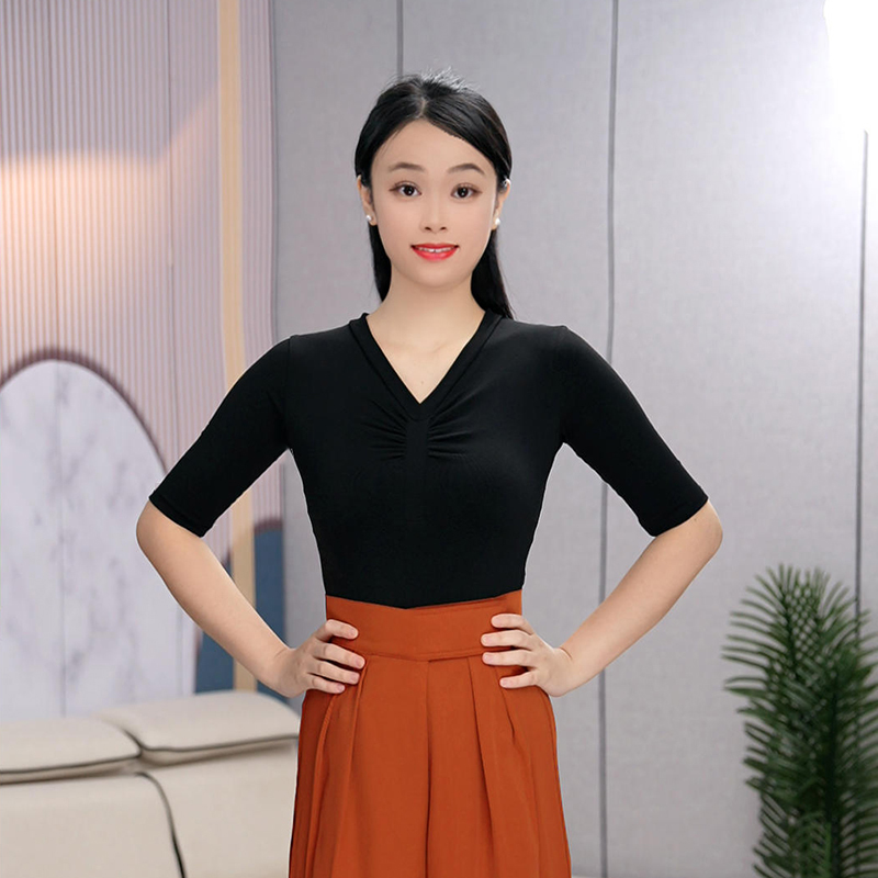时尚新款形体服摩登舞练功服上衣女拉丁舞服国标舞气质修身款舞服