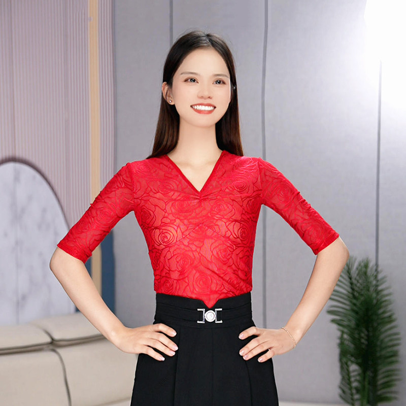 新款时尚拉丁舞摩登舞服交谊舞国标练功服优雅修身演出服上衣成人