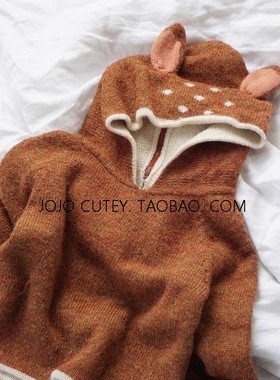 ins爆款2025秋冬oeuf男女儿童宝宝羊毛双层针织小鹿毛衣可爱外套