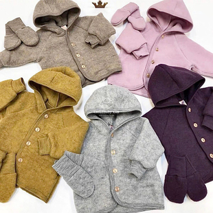 2025秋冬北欧风男女童宝宝高端美利奴羊毛拉绒柔软连体衣爬服外套