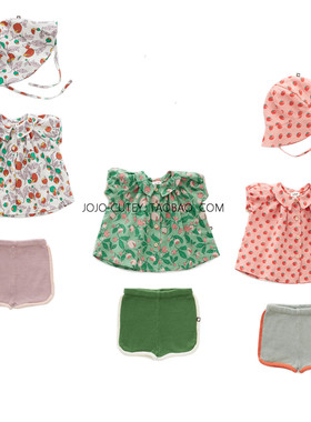 ins爆款春夏新款oeuf系列女童宝宝纯棉翻领短袖上衣针织短裤套装