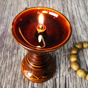 传统老式 油灯复古陶制桐油灯煤油省油灯供佛户外夜灯怀旧瓦灯烛台